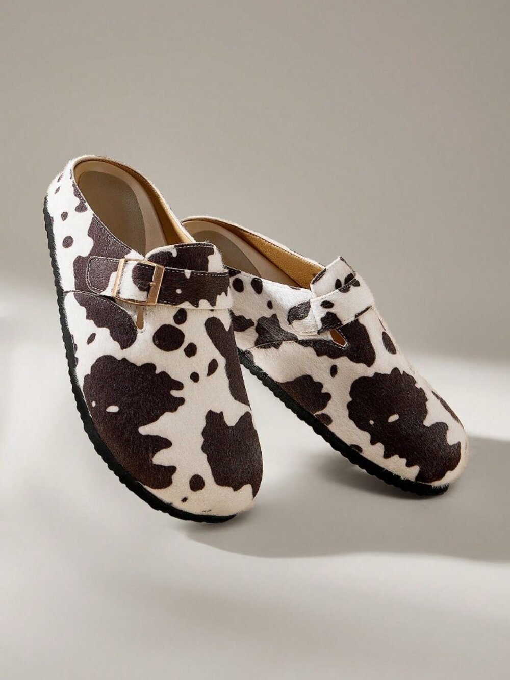 Brown Casual Women's Cow Print Flat Loafers Shoes